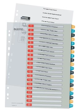 Een Leitz Cosy tabbladen, ft A4, 11-gaatsperforatie, PP, geassorteerde kleuren, set 1-20 koop je bij best4office