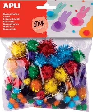 Een Apli pompons, zakje met 78 stuks in geassorteerde glitter kleuren koop je bij best4office