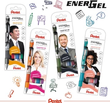 Een Pentel Roller Energel RT BL77, etui met 4 stuks, assorti koop je bij Muys Kantoor & Kado