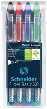 Een Schneider Balpen Slider Basic XB, etui van 4 stuks (3+1 gratis) in geassorteerde kleuren koop je bij Muys Kantoor & Kado