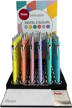 Een Pentel vulpotlood voor potloodstiften: 0,5 mm, display van 36 stuks in geassorteerde pastel kleuren koop je bij Muys Kantoor & Kado