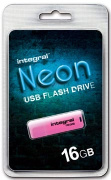 Een Integral Neon USB 2.0 stick, 16 GB, roze koop je bij best4office