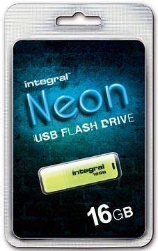 Een Integral Neon USB 2.0 stick, 16 GB, geel koop je bij Muys Kantoor & Kado