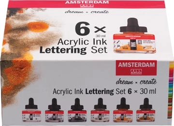 Een Amsterdam acryl inkt Lettering, set met 6 flacons van 30 ml, assorti koop je bij best4office