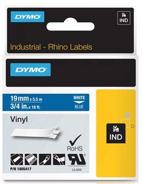 Een Dymo RHINO vinyltape 19 mm, wit op blauw koop je bij best4office