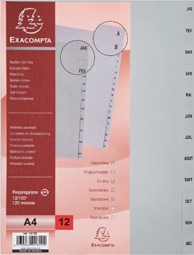 Een Exacompta tabbladen maandelijks A4, uit PP, 12 tabs, jan-dec, grijs, Frans koop je bij best4office