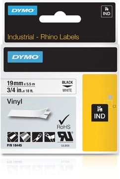 Een Dymo RHINO vinyltape 19 mm, zwart op wit koop je bij best4office