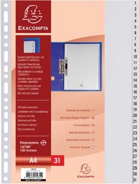 Een Exacompta tabbladen numeriek voor ft A4, uit PP, 31 tabs, grijs koop je bij best4office