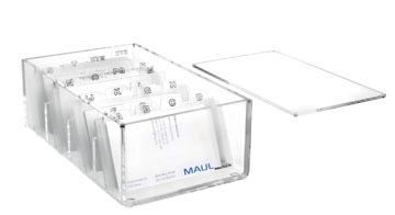 Een MAUL visitekaartbox acryl met deksel incl. index 11.4x19x7.2cm koop je bij best4office