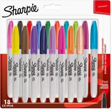 Een Sharpie permanente marker, fijn, blister van 18 stuks in geassorteerde kleuren koop je bij Muys Kantoor & Kado