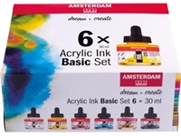 Een Amsterdam acryl inkt Bassisset, set met 6 flacons van 30 ml, assorti koop je bij best4office