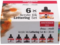 Een Amsterdam acryl inkt Lettering, set met 6 flacons van 30 ml, assorti koop je bij best4office