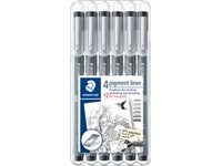 Een Staedtler pigment liner fineliner, ronde punt, verschillende schrijfbreedtes, etui van 4 + 2, zwart koop je bij best4office