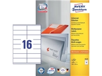 Een Avery Zweckform 3423, Universele etiketten, Ultragrip, wit, 100 vel, 16 per vel, 105 x 35 mm koop je bij Muys Kantoor & Kado