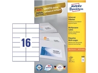 Een Avery Zweckform 3484, Universele etiketten, Ultragrip, wit, 100 vel, 16 per vel, 105 x 37 mm koop je bij best4office