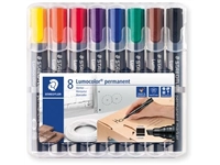 Een Staedtler Lumocolor 350, permanent marker, schuine punt, 2 - 5 mm, etui van 8 stuks in geassorteerde kleu koop je bij Muys Kantoor & Kado