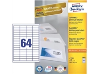 Een Avery Zweckform 3667, Universele etiketten, Ultragrip, wit, 100 vel, 64 per vel, 48,5 x 16,9 mm koop je bij best4office