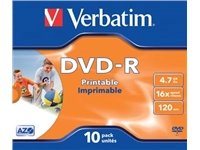 Een Verbatim DVD recordable DVD-R, printbaar, doos van 10 stuks, individueel verpakt (Jewel Case) koop je bij Muys Kantoor & Kado