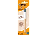 Een Bic Colours Wood Style, 4-kleurenbalpen, medium, klassieke inktkleuren, op blister koop je bij Muys Kantoor & Kado