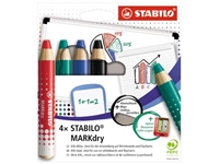 Een Stabilo MARKdry potlood voor whiteboards, etui van 4 stuks in geassorteerde kleuren koop je bij Muys Kantoor & Kado