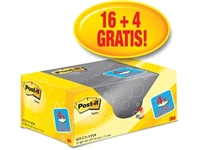 Een Post-it Notes, ft 38 x 51 mm, geel, blok van 100 vel, pak van 16 + 4 gratis koop je bij Muys Kantoor & Kado