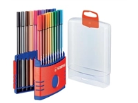 Een STABILO Pen 68 brush, ColorParade, rood-blauwe doos, 20 stuks in geassorteerde kleuren koop je bij best4office