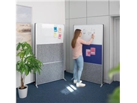 Een MAULconnecto scheidingswand, 1 x whiteboard, 1 x textiel, 1 x donkergrijs, frame zilver, voet koop je bij best4office