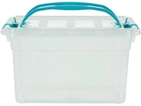 Een Whitefurze Carry Box opbergdoos 13 liter, transparant met blauwe handvaten koop je bij best4office