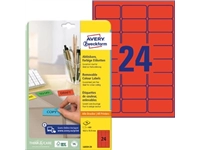 Een Avery afneembare gekleurde etiketten ft 63,5 x 33,9 mm (b x h), 480 stuks, 24 per blad, rood koop je bij best4office