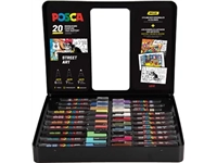 Een Posca paintmarkers, metalen doos van 20 stuks, in geassorteerde kleuren, ontwerp Street art koop je bij best4office