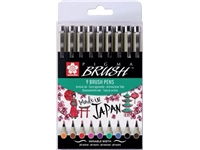 Een Sakura brushpen Pigma Brush, etui van 9 stuks, in geassorteerde kleuren koop je bij best4office