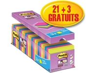 Een Post-it super Sticky notes, 90 vel, ft 76 x 76 mm, geassorteerde kleuren, pak van 21 blokken + 3 gratis koop je bij best4office