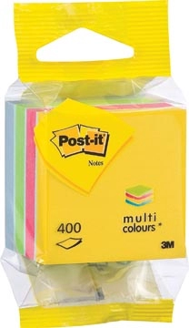 Een Post-it Notes mini kubus, 400 vel, ft 51 x 51 mm, geassorteerde kleuren, op blister koop je bij Muys Kantoor & Kado