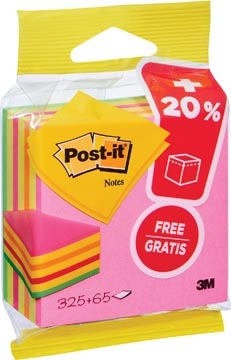 Een Post-it Notes kubus ft 76 mm x 76 mm, Neon, blok van 325 + 65 vel gratis, op blister koop je bij Muys Kantoor & Kado