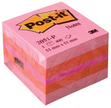 Een Post-it Notes mini kubus, 400 vel, ft 51 x 51 mm, roze koop je bij Muys Kantoor & Kado