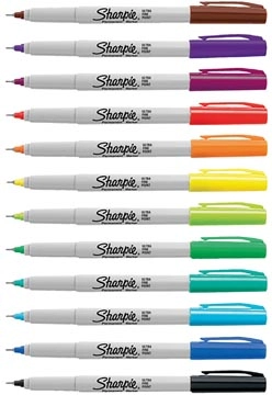 Een Sharpie permanente marker, extra fijn, blister van 12 stuks in geassorteerde kleuren koop je bij Muys Kantoor & Kado