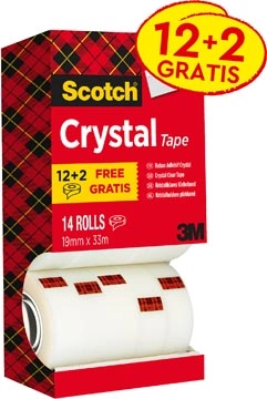 Een Scotch Plakband Crystal ft 19 mm x 33 m, doos met 14 rolletjes (12 + 2 gratis) koop je bij best4office