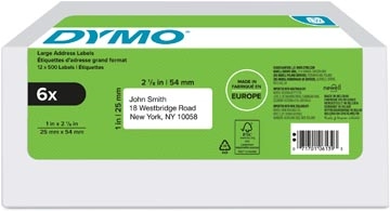 Een Dymo etiketten LabelWriter ft 25 x 54 mm, wit, doos van 6 x 500 etiketten koop je bij best4office