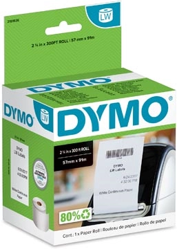 Een Dymo doorlopende labelrol LabelWriter, wit, ft 57 mm x 91 m koop je bij best4office