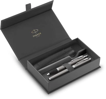 Een Parker IM vulpen en balpen, duoset, giftbox en etui, zilver koop je bij Muys Kantoor & Kado