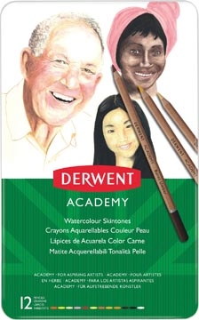 Een Derwent aquarelpotlood Academy , blik van 12 stuks in geassorteerde huidtinten koop je bij Muys Kantoor & Kado