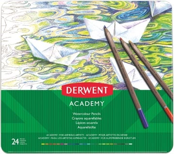 Een Derwent aquarelpotlood Academy , blik van 24 stuks in geassorteerde kleuren koop je bij best4office