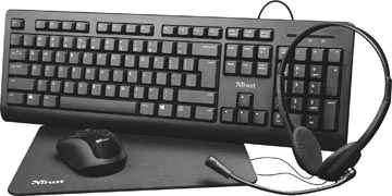 Een Trust Primo 4-in-1 Home Office Set met headset, toetsenbord (qwerty), muis en muismat koop je bij best4office