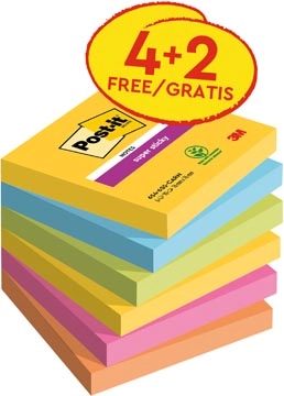 Een Post-it Super Sticky notes Carnival, 90 vel, ft 76 x 76 mm, 4 + 2 GRATIS koop je bij best4office