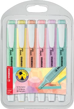 Een STABILO swing cool pastel markeerstift, plastic etui van 6 stuks in geassorteerde kleuren koop je bij Muys Kantoor & Kado