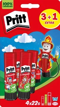 Een Pritt Original plakstift, 22 g, 3 + 1 gratis, op blister koop je bij Muys Kantoor & Kado