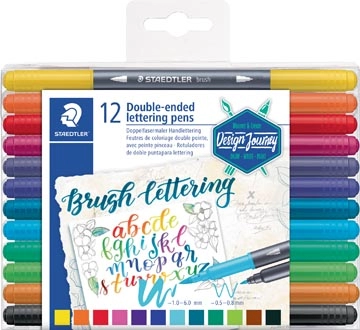 Een Staedtler brushpen Brush letter duo, doos van 12 stuks in geassorteerde kleuren koop je bij best4office