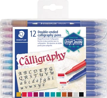 Een Staedtler kalligrafiepen Calligraph duo, doos van 12 stuks in geassorteerde kleuren koop je bij best4office