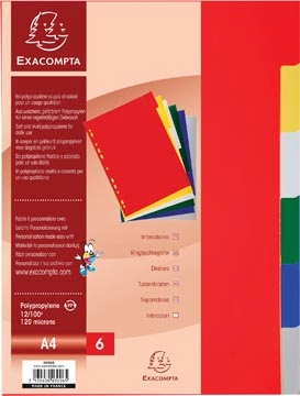 Een Exacompta tabbladen voor ft A4, uit PP 12/100e, 6 tabs, geassorteerde kleuren koop je bij best4office