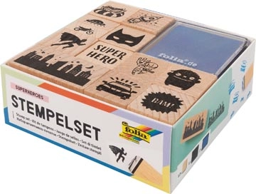 Een Folia stempelkit (12 stempels + 2 stempelkussens) superhelden, hout koop je bij best4office